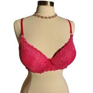 Hush Intimates 38C Push Up Bra Pink Lace Underwire Balconette Soft Lining